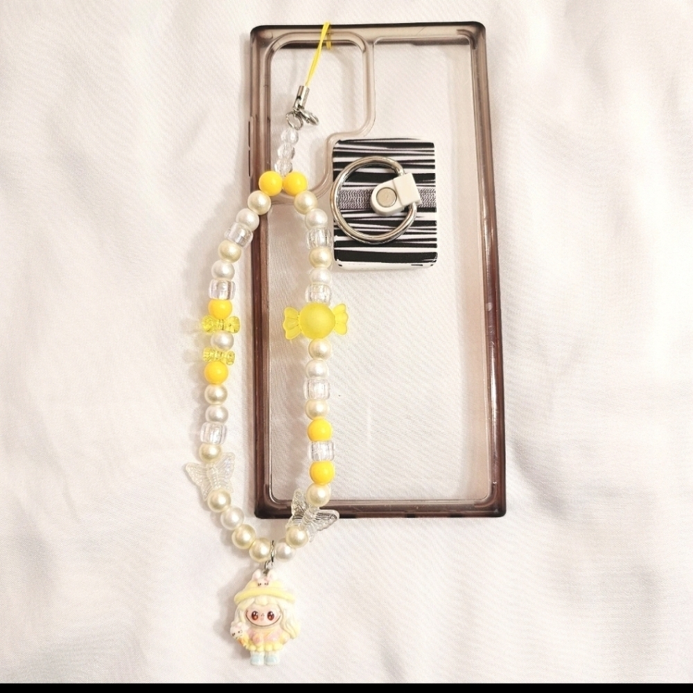 Cute Pastel Purple Girly Dainty Elegant Beaded Labubu Phone Charm or Wrist Strap - Picture 6 of 8